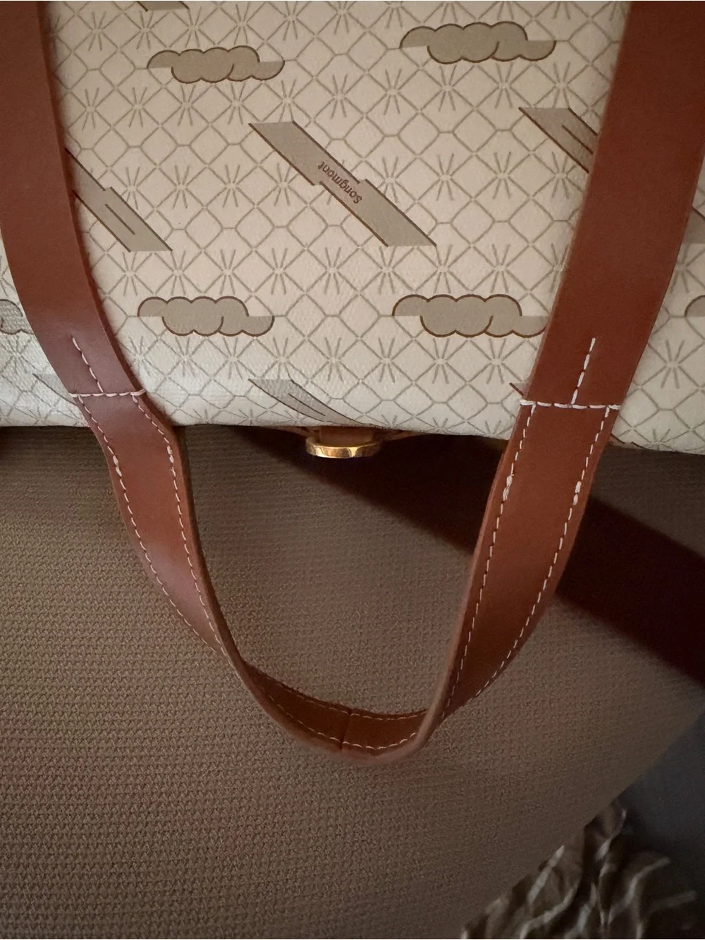 Songmont Shan Briefcase (Large) in Cream and Brown Patterned with Gold Accents